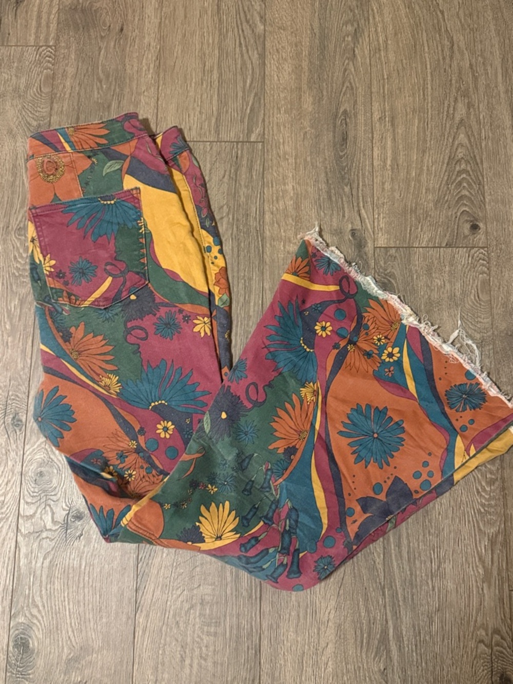 We The Free Floral Patchwork Flare Jeans in Mustard, Teal & Rust - Picture 4 of 4